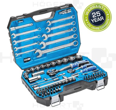 Set bitova i nasadnih nastavaka s račnom (85 kom), 1/4" + 1/2" + 72T + CrV